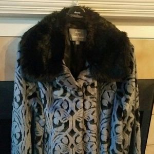Dennis Basso Platinum jacquard faux fur jacket